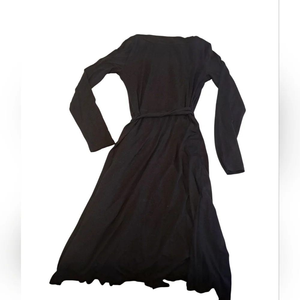 Black Midi Wrap Dress with Tie Waist - Picture 9 of 12